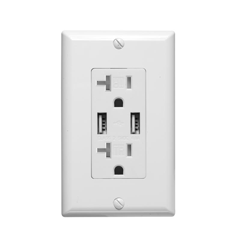 110V 20A Receptacle Double 4.8A USB Wall Socket