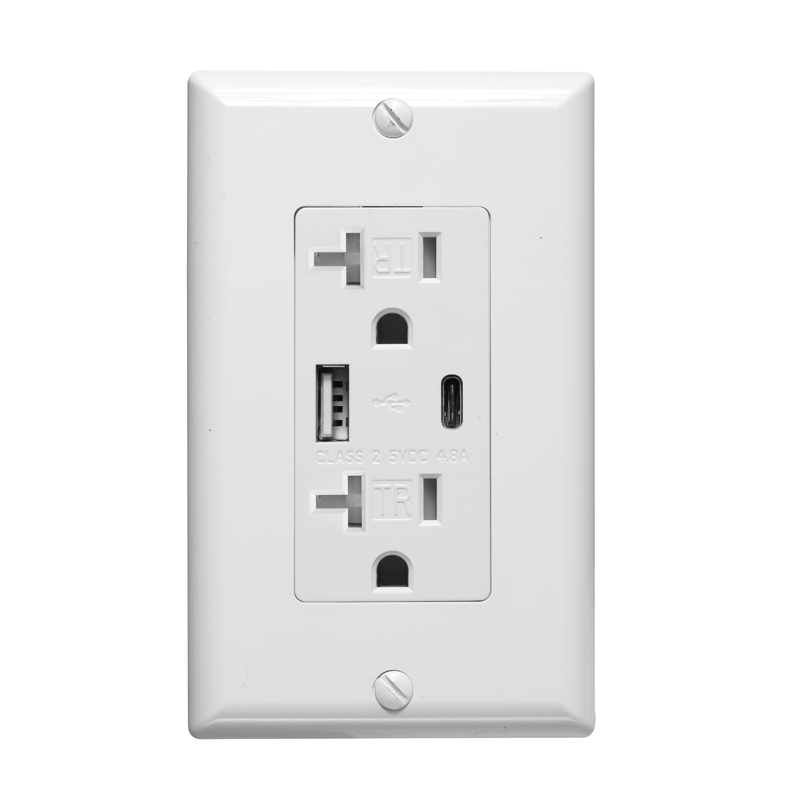 US Standard 110V 20A 5V 4.8A Type C USB in-Wall Socket