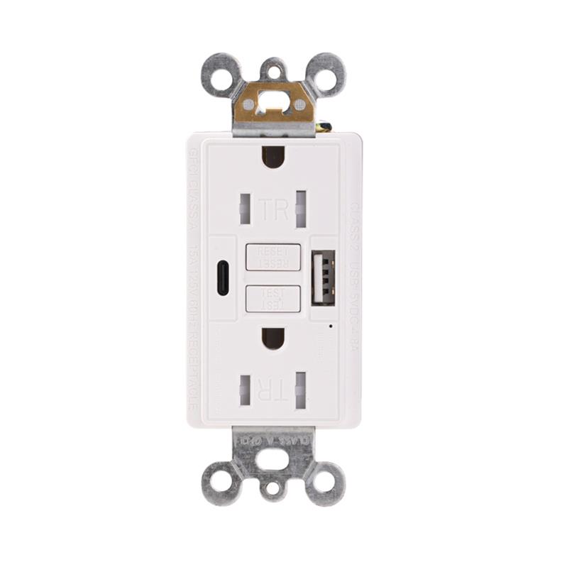 US Standard 15A GFCI+Type C USB Wall Receptacle